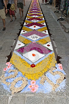 Petal and flower carpet for corpus domini christi celebration