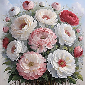Petal Perfection: Realistic Oil Painting of Blooming Flowers in Gentle Tones photo