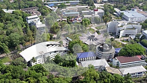 Petaling Jaya, Malaysia - April 8, 2023 aerial view of the business and economics university Malaya faculty building.