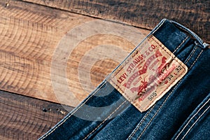 Detail of the back of a pair of levi`s jeans