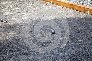 Petanque balls in the playing field, Ball of petanque photo
