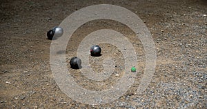 Petanque balls in the playing field, Ball of petanque is iron for throw in relaxing time