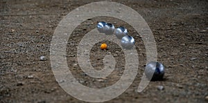 Petanque balls in the playing field, Ball of petanque is iron for throw in relaxing time