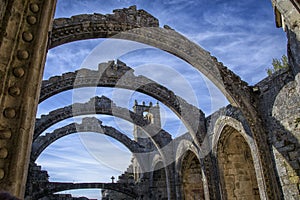 Petenecients stone arches to the remains of a church, in the cemetery of Cambados, Rias Bajas, Pontevedra, Galicia, Spain