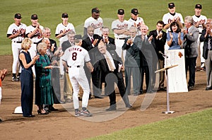 Peter Angelos addresses the crowd during Cal Ripken, Jr ceremony