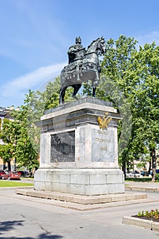 Peter the Great monument in front of Saint Michael`s Castle Engineers` Castle, Saint Petersburg, Russia