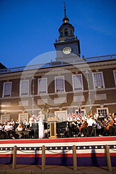 Peter Nero and the Philly Pops performing in front of historic Independence Hall,