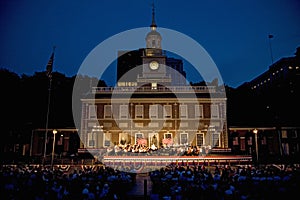 Peter Nero and the Philly Pops performing in front of historic Independence Hall