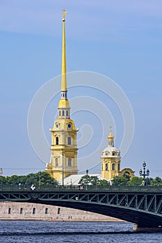 Peter and Paul cathedral and Trinity Troitsky bridge, Saint Petersburg, Russia