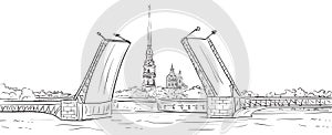 Peter and Paul Fortress. Drawbridge, symbol of Saint Petersburg, Russia.