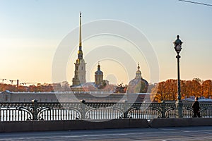 Peter and Paul fortress on Hare island from Troitsky bridge, Saint Petersburg, Russia