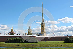 Peter and Paul Fortress from the Kronverkskaya embankment. St. Petersburg.