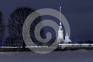Peter Paul fortress landmark Saint Petersburg night