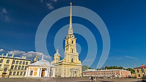 Peter and Paul Fortress timelapse hyperlapse. Petropavlovskaya Krepost. Citadel of St. Petersburg, Russia