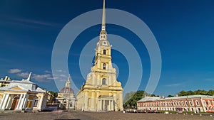 Peter and Paul Fortress timelapse hyperlapse. Petropavlovskaya Krepost. Citadel of St. Petersburg, Russia