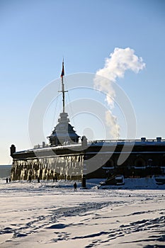 Peter and Pauls fortress and the Neva river winter panorama.