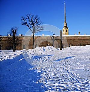 Peter and Pauls fortress, winter photo. Saint-Petersburg, Russia.