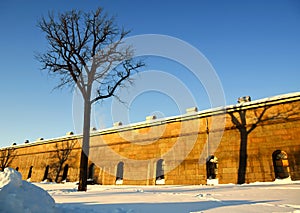 Peter and Pauls fortress, winter photo. Saint-Petersburg, Russia.