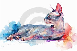 Peterbald watercolor, isolated on white background