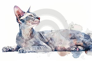 Peterbald watercolor, isolated on white background