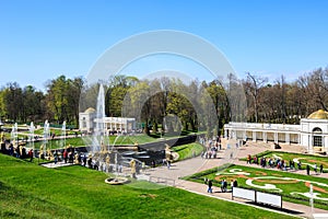 View of Samson fountain connected with Baltic Sea and Voronihinskie colonnades