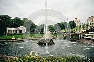 Petergof which hosts Grand Peterhof Palace. Saint Petersburg, Russia - 2021