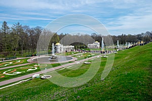 The Peterhof Palace is a series of palaces and gardens located i