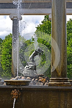 PETERHOF, RUSSIA. A statue Nympha Aganipa in the Lion's cascade