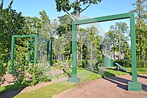 PETERHOF, RUSSIA. Wooden crossbeams complex of gymnastic games