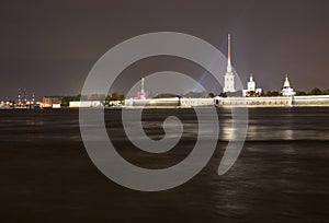 Peters and Paul fortress night view
