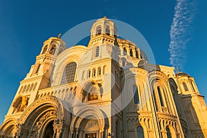 Petersburg, Russia - June 29, 2017: NIKOLSKY SEA CATHEDRAL IN KRONSHTADT IS THE MAIN CHURCH OF THE RUSSIAN MILITARY SEA FLEET.