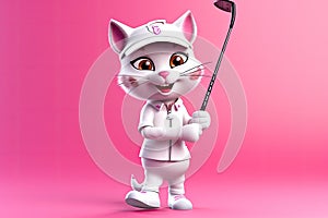 Petfluencers - The Purr-fect Golfer: A Cat\'s Ascent to Championship Glory on Pink Background