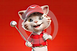 Petfluencers - The Purr-fect Golfer: A Cat\'s Ascent to Championship Glory on Red Background