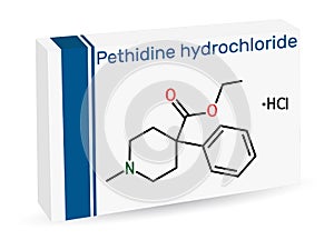 Pethidine hydrochloride, pethidine, meperidin molecule. It is opioid agonist with analgesic and sedative properties. Skeletal