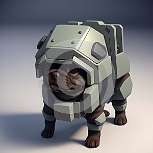 A petite dog in armor ensuring the safety of others as a sapper, AI generated