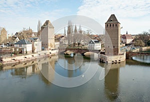 Petite-France, medieval bridge Ponts Couverts and towers, Strasbourg, France