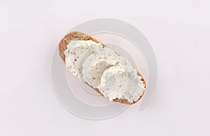 Petits pains spread cheese on white background