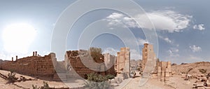 Petra ancient stone Qasr al-Bint gate and ruins with tiled roads and roman columns
