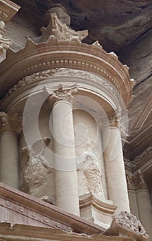 Petra, Jordan. Detail of facade The Treasury Al Khazneh