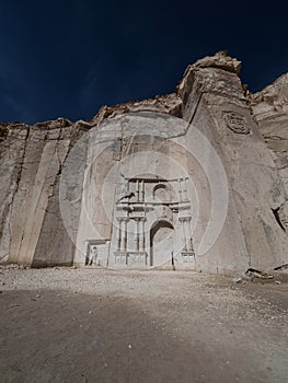 Petra lookalike sillar rhyolite white volcanic rock stone carving in Anashuayco quarry near Arequipa Peru South America