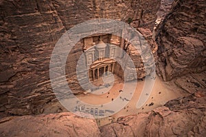 Petra - October 01, 2018: Treasury of the ancient city of Petra, Wonder of the World, Jordan