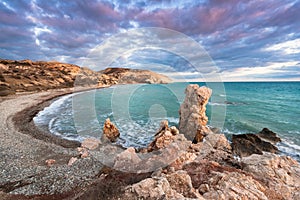 Petra tou Romiou. Winter evening. Paphos. Cyprus.