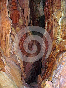 Petralona cave, Creece- may 25, 2007: Ancient karst cave with stalactites and stalagmites, Cenote ceiling