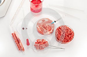 Petri dish with cultured meat in laboratory