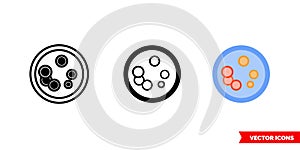 Petri dish icon of 3 types color, black and white, outline. Isolated vector sign symbol