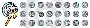 Petri dish icons set vector color line
