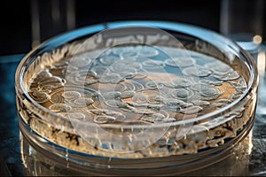 petri dish with microbe culture growing in swirling patterns