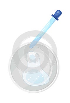 Petri dish with pipet in flat style vector icon sign. Medical tool, laboratory dish for clinical reaserch