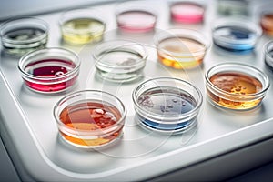 Petri dishes medical lab. Cosmetic laboratory with bio research. Generative Ai