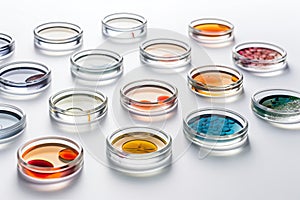 Petri dishes medical lab. Cosmetic laboratory with bio research. Generative Ai